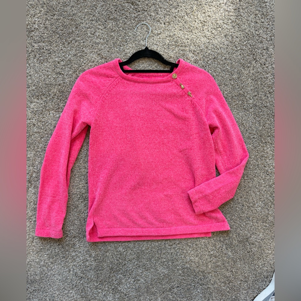 Lilly Pulitzer Luxletic Pink Long Sleeve Top Shirt XS Gold Button Detail